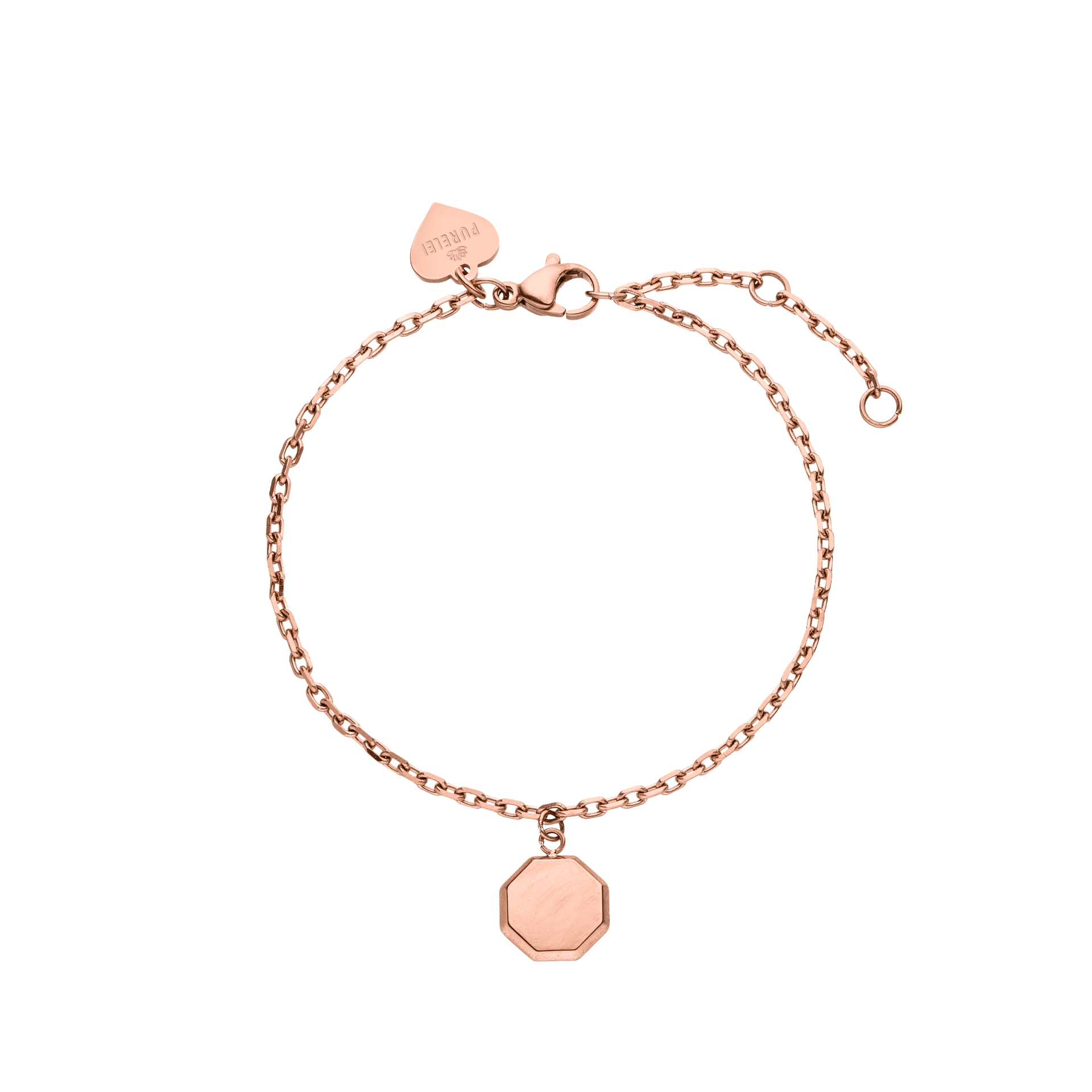 Roségoldenes Beloved Armband von PURELEI mit gravierbarem achteckigem Anhänger, elegant und nickelfrei.