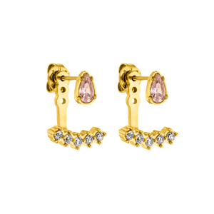 PURELEI Adore Ohrringe aus 18K Gold Edelstahl mit rosafarbenen und weißen Zirkonia, elegant und feminin.