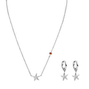 Silberne Kette und Ohrringe mit Seestern-Design von PURELEI, elegant und maritim inspiriert.