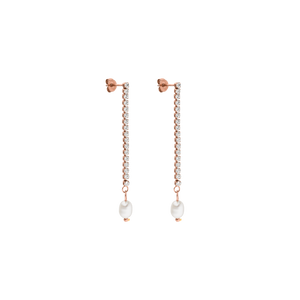 Roségoldene Ohrringe mit Perlen und funkelnden Zirkonia von PURELEI, elegant und feminin.