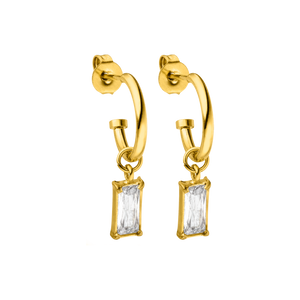 PURELEI Shine Bright Ohrringe aus 18K vergoldetem Edelstahl mit weißen Zirkonia-Anhängern, elegant und zeitlos chic.